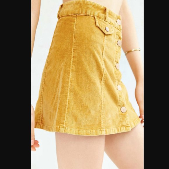 UO BDG Corduroy Button Front Yellow Mini Skirt - Picture 4 of 8